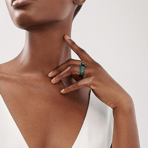 2 Pcs Princess Cut Green Black 18K Gold Plated Cubic Zirconia Women's Ring